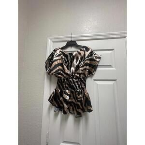 Cliche Multicolored Zebra Print Satin Peplum Top NWT Size XL